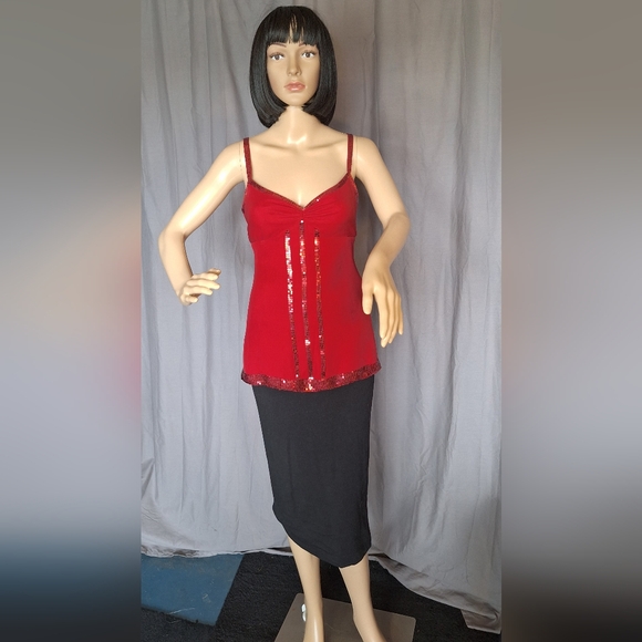 Express Dark Red Sequin Tank Top/ Juniors Medium - Picture 1 of 15